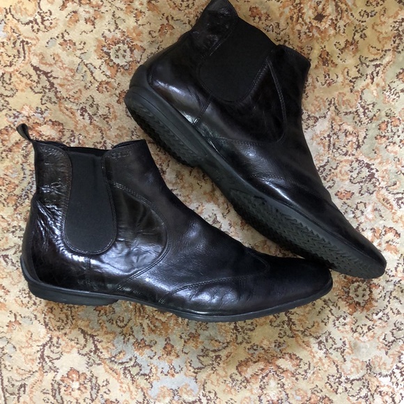 GROX RESPIRA EU47 US13 Black Leather PullOn Boots ITALY Rubbersole Wingtip NEW - Picture 3 of 16